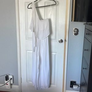 Guess White Cropped One Shoulder Crepe Jumpsuit